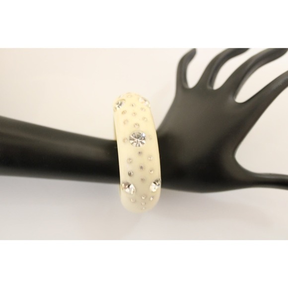 Rhinestones Hinged Lucite Bracelet, Statement, Bling Vintage Bracelet - Picture 7 of 10